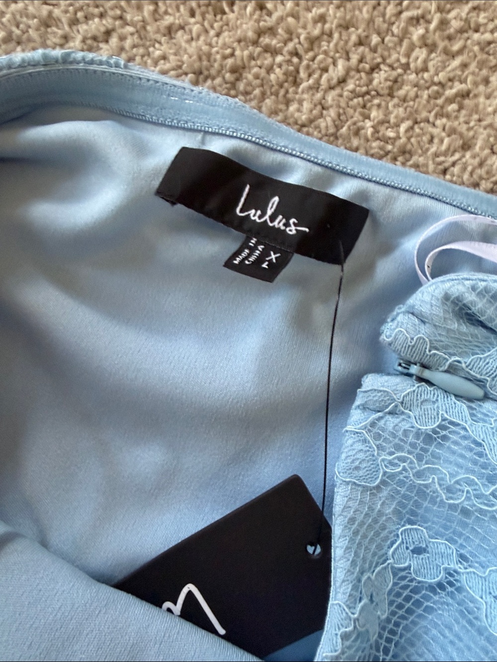 NWT Lulus Strapless Light Blue Lace Tiered Mini Dress XL - Picture 6 of 10